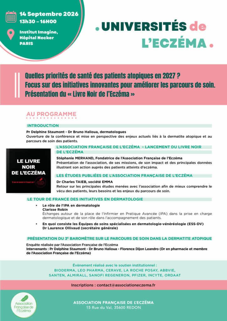 Affiche du programme des Universités de l'Eczéma 2026, le 14 septembre à l'Institut Imagine – Hôpital Necker, Paris